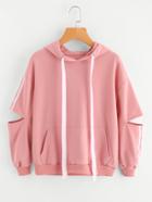 Romwe Kangaroo Pocket Cut Out Sleeve Hooded Sweatshirt
