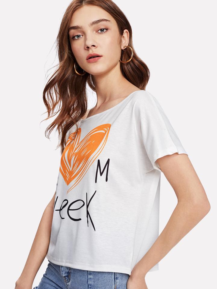 Romwe Asymmetric Shoulder Graphic Tee