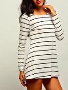 Romwe White Striped Open Back Shift Dress