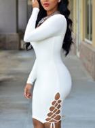 Romwe Side Lace-up Bodycon Dress - White