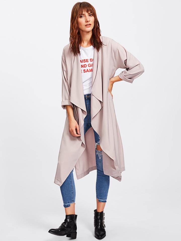 Romwe Slit Side Waterfall Coat