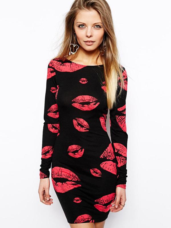 Romwe Lips Print Backless Bodycon Dress