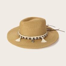 Romwe Shell & Tassel Detail Floppy Hat