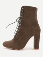 Romwe Lace Up High Heeled Ankle Boots