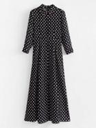 Romwe Polka Dot Maxi Shirt Dress