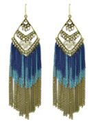 Romwe Long Blue Enamel Tassel Earrings