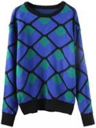 Romwe Round Neck Geometric Pattern Sweater