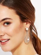 Romwe Silver Faux Pearl Tennis Racket Design Drop Earrings