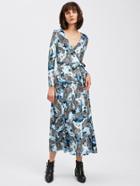 Romwe Paisley Print Velvet Surplice Wrap Dress
