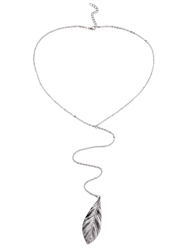 Romwe Silver Metal Leaf Long Necklace