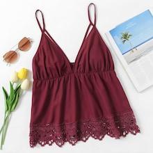 Romwe Scallop Lace Trim Strappy Plunge Cami Top