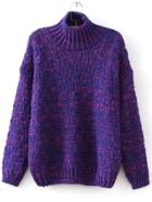 Romwe High Neck Dropped Shoulder Seam Purple Jumper