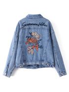 Romwe Goldfish Embroidery Denim Boyfriend Jacket