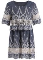 Romwe Short Sleeve Embroidered Dress