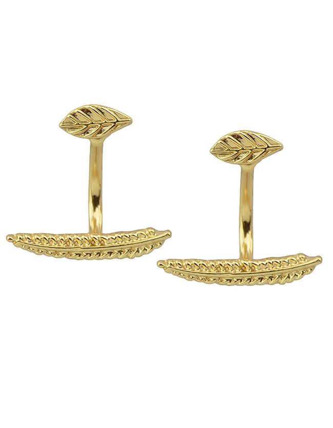 Romwe Gold Leaf Shape Wear Earrings