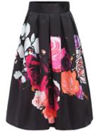 Romwe Florals Flare Zipper Skirt