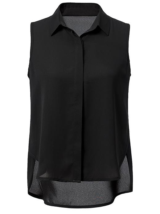 Romwe Black Sleeveless High Low Split Side Chiffon Blouse