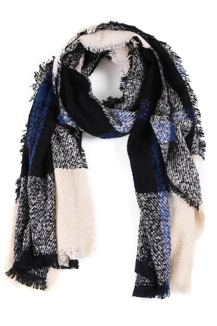 Romwe Vintage Plaid Scarf-black