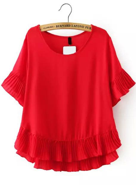 Romwe Peplum Hem Red Top