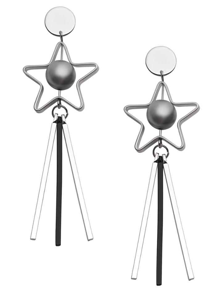 Romwe Silver Hollow Star Straight Bar Drop Earrings