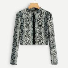 Romwe Zip Front Snake Print Tee