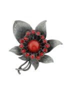 Romwe Red Vintage Style Rhinestone Flower Brooches