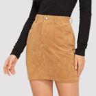 Romwe Slant Pocket Cord Bodycon Skirt