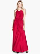 Romwe Red Spaghetti Strap Drawstring Pleated Dress