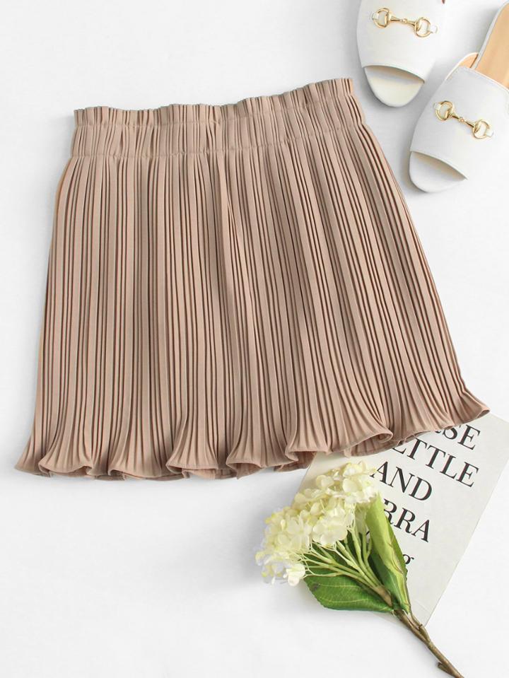 Romwe Elastic Waist Pleated Skirts