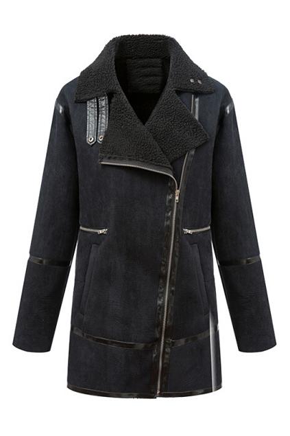 Romwe Pu Lapel Zippered Casual Coat