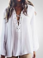 Romwe Lace-up Neck High-low Chiffon Blouse