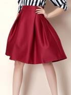 Romwe Wine Red High Waist Flare Skirt