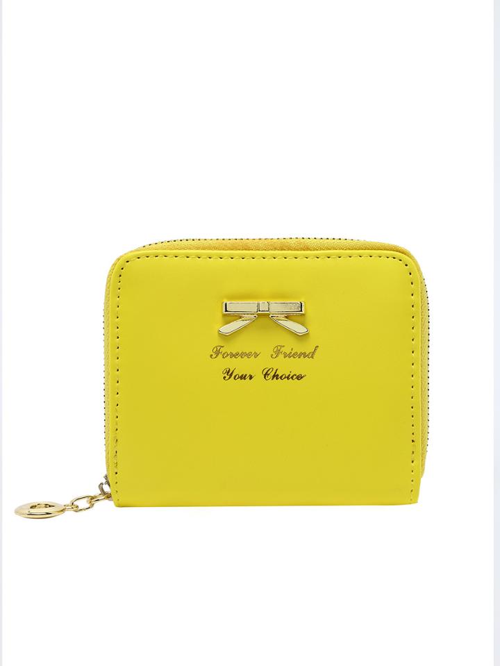 Romwe Yellow Zipper Bow Purse