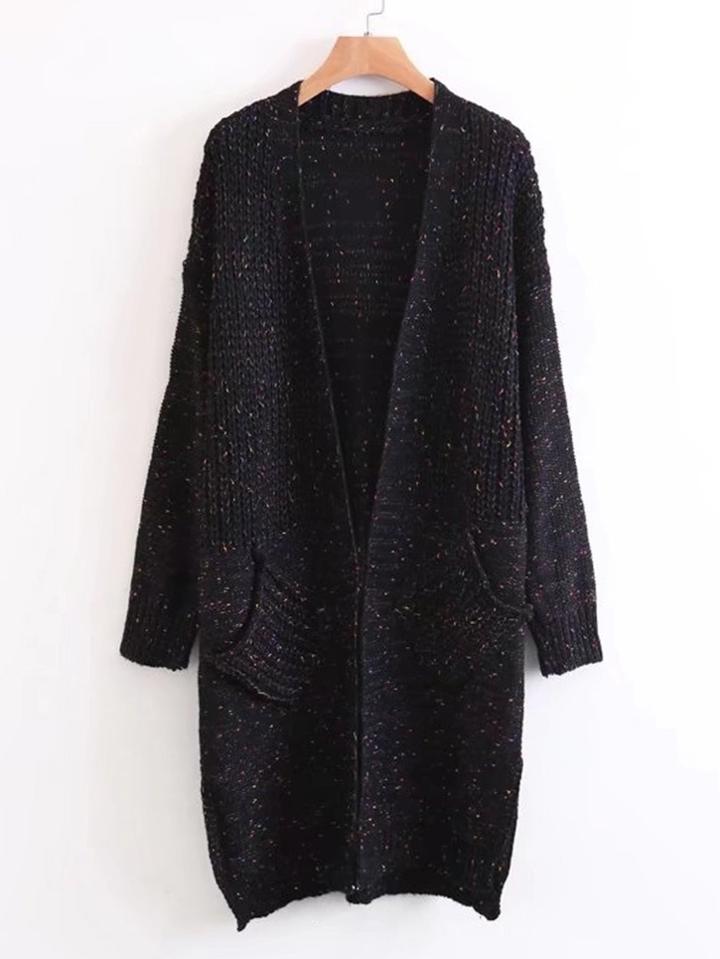 Romwe Marled Knit Longline Sweater Coat