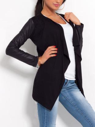 Romwe Contrast Sleeve Drape Front Black Coat
