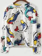 Romwe Fish Print Ripped T-shirt