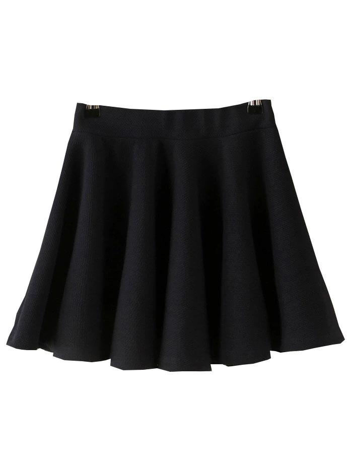 Romwe Elastic Waist A-line Navy Skirt