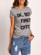 Romwe Grey Letters Print T-shirt