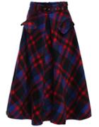 Romwe Check Print Pockets Woolen Skirt