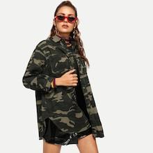 Romwe Camouflage Single-breasted Denim Coat