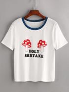 Romwe White Mushroom And Letter Print T-shirt