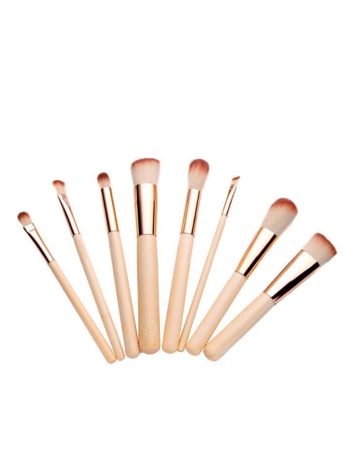 Romwe Bamboo Handle Rose Gold Metallic Makeup Brush Set 8pcs