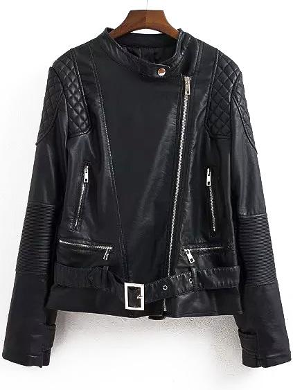 Romwe Stand Collar Self-tie Zipper Jacket