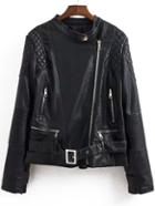 Romwe Stand Collar Self-tie Zipper Jacket