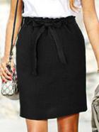 Romwe Bow Waist Dual Pocket Skirt - Black