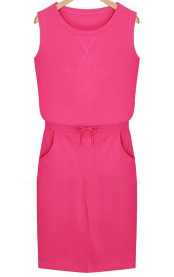 Romwe Pink Sleeveless Drawstring Waist Slim Dress