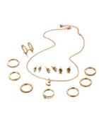 Romwe Moon Pendant Chain Necklace & Rings & Earrings Set