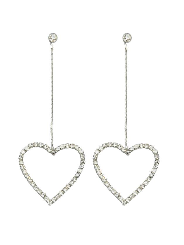 Romwe Silver Color Heart Shape Long Drop Earrings