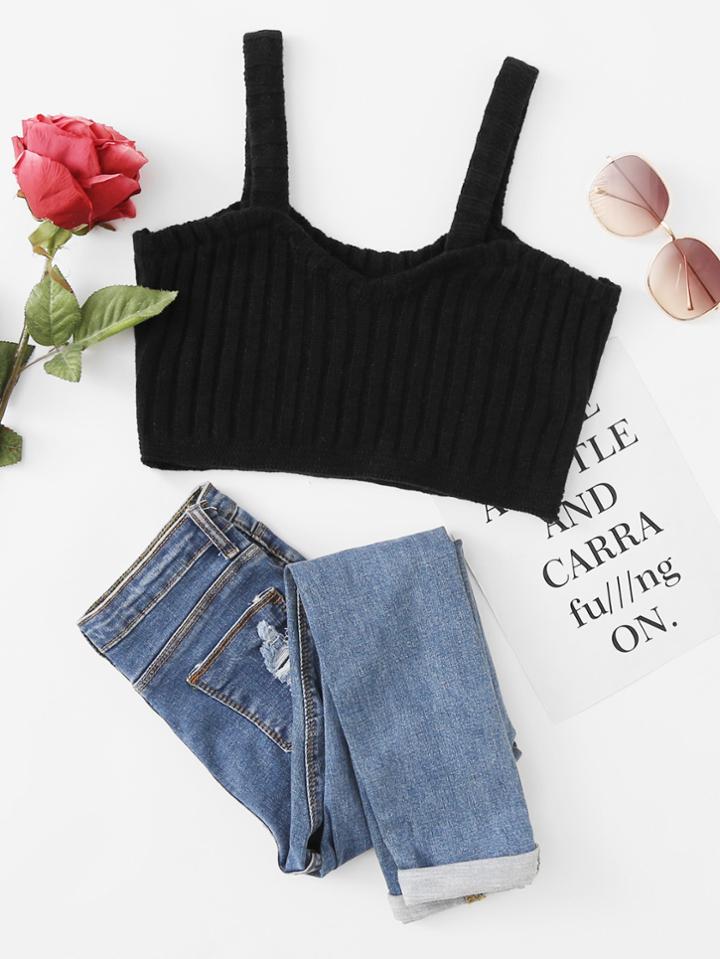 Romwe Ripped Crop Knit Cami Top