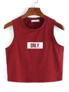 Romwe Letter Print Red Crop Tank Top